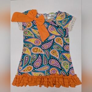 Rare Editions Toddler Girl's Dress Orange Teal Size 3T Fall Autumn